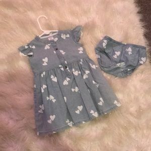 Carters Denim dress&bloomers w/ white hearts